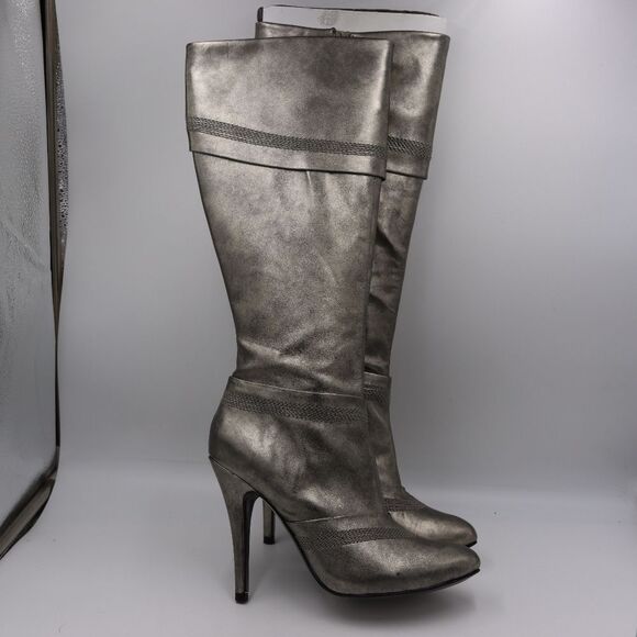 Aldo Silver Over the Knee Tall Burnished High Heeled Stiletto Boots 39 - Picture 1 of 16